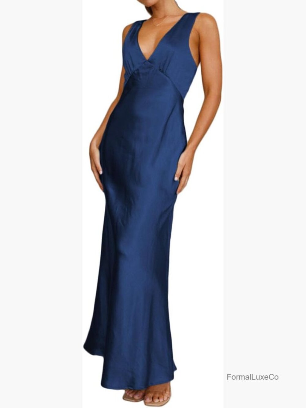 Elegant Satin V-Neck Sleeveless Backless Maxi Dress